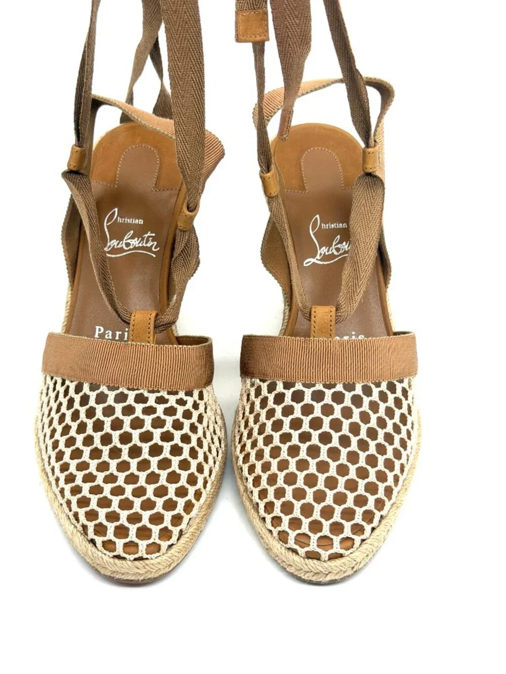 Christian Louboutin TOLEDA 85 Mesh Wedge Heel Ribbon Tie Espadrille Sandals